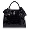 Hermès Kelly Sellier 25 Black Lisse Crocodile Alligator PHW