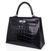 Hermès Kelly Sellier 25 Black Lisse Crocodile Alligator PHW