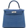 Hermès Kelly Retourne 25 Blue Zellige Matte Crocodile Alligator PHW