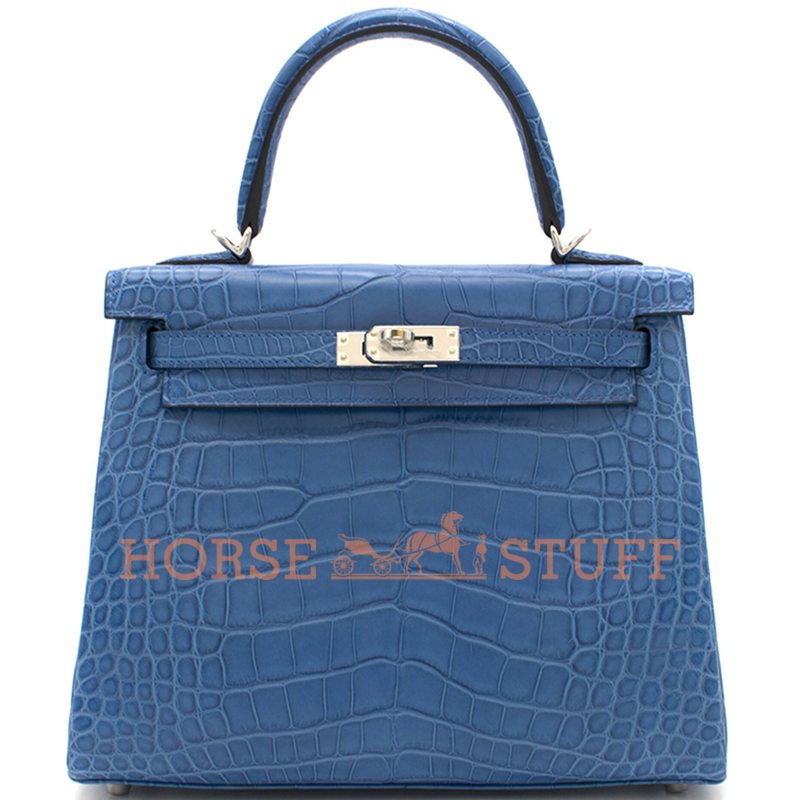 Hermès Kelly Retourne 25 Blue Zellige Matte Crocodile Alligator PHW