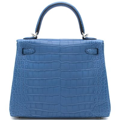 Hermès Kelly Retourne 25 Blue Zellige Matte Crocodile Alligator PHW