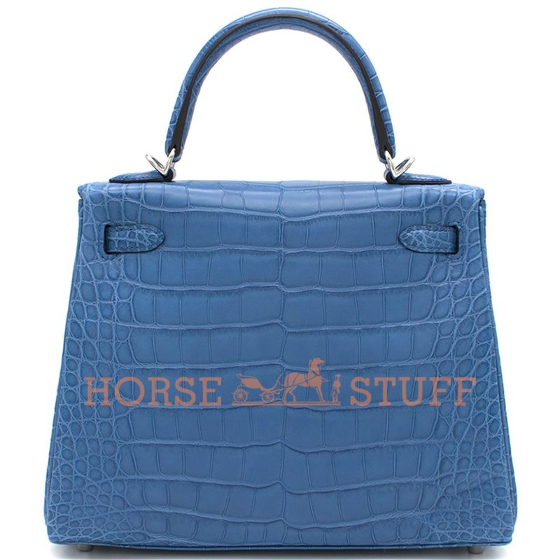 Hermès Kelly Retourne 25 Blue Zellige Matte Crocodile Alligator PHW