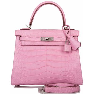 Hermès Kelly Retourne 25 Pink Bubblegum Matte Crocodile Alligator PHW