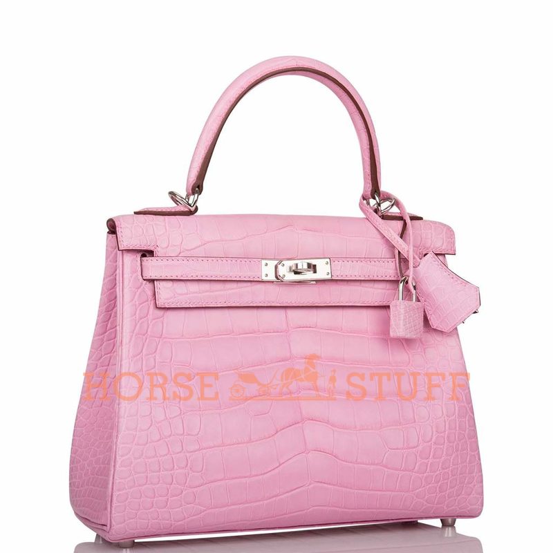 Hermès Kelly Retourne 25 Pink Bubblegum Matte Crocodile Alligator PHW