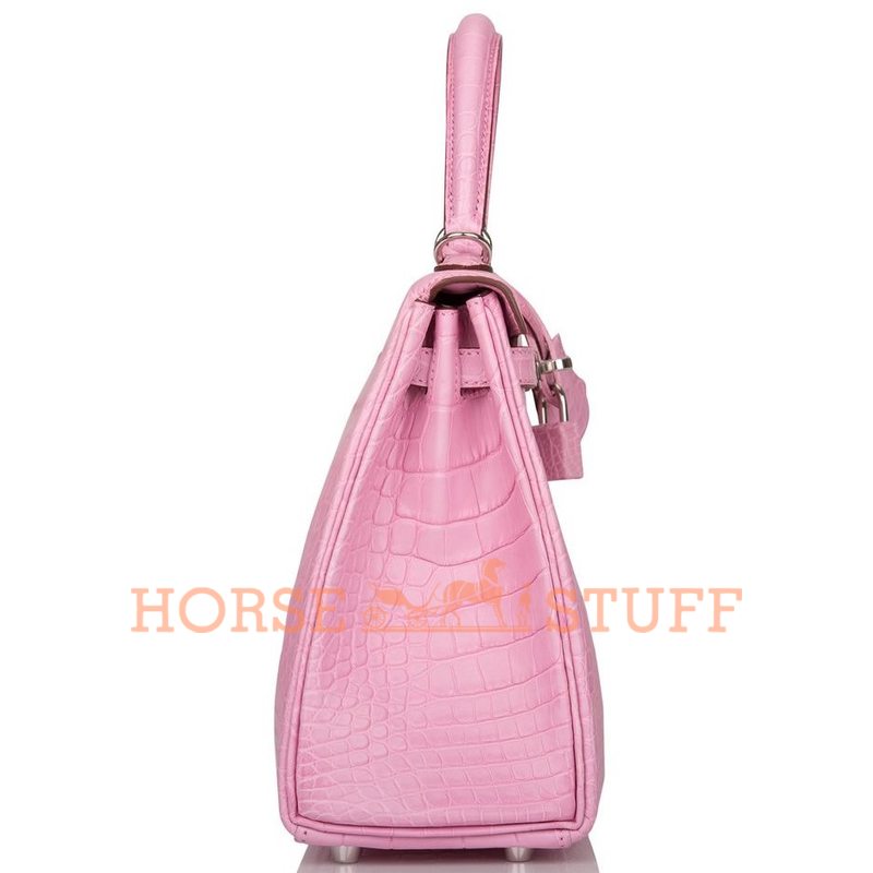 Hermès Kelly Retourne 25 Pink Bubblegum Matte Crocodile Alligator PHW