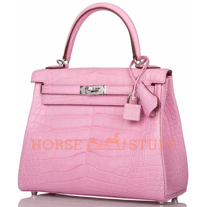 Hermès Kelly Retourne 25 Pink Bubblegum Matte Crocodile Alligator PHW