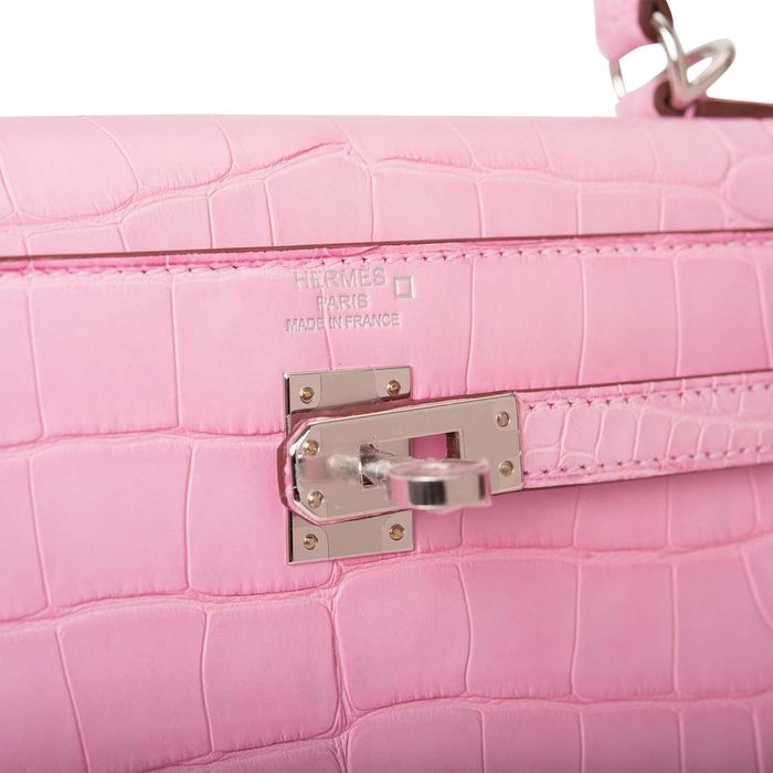 Hermes mini Kelly 2 5P bubblegum pink matte croco phw