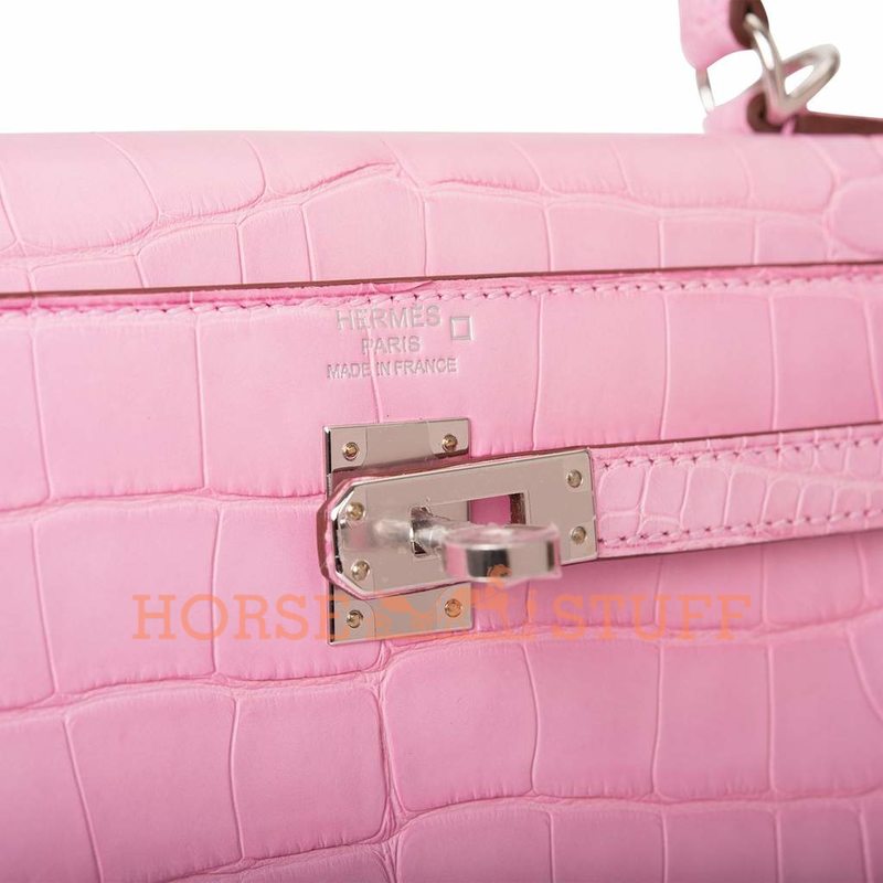 Hermès Kelly Retourne 25 Pink Bubblegum Matte Crocodile Alligator PHW