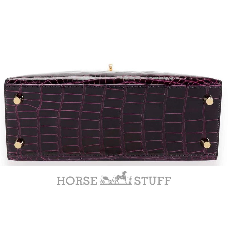 Hermès Kelly Sellier 25 Special Order HSS Amethyst / Vert Cypress Lisse Crocodile Alligator GHW