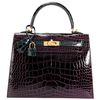 Hermès Kelly Sellier 25 Special Order HSS Amethyst / Vert Cypress Lisse Crocodile Alligator GHW