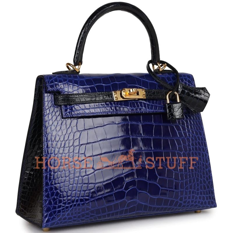 Hermès Kelly Sellier 25 Special Order HSS Blue Electrique / Blue Marine Lisse Crocodile Alligator GHW