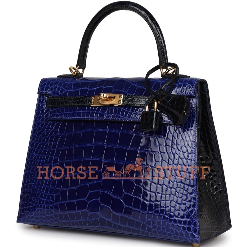 Hermès Kelly Sellier 25 Special Order HSS Blue Electrique / Blue Marine Lisse Crocodile Alligator GHW