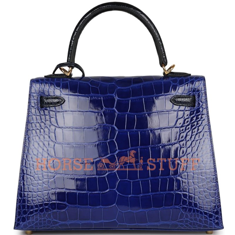 Hermès Kelly Sellier 25 Special Order HSS Blue Electrique / Blue Marine Lisse Crocodile Alligator GHW