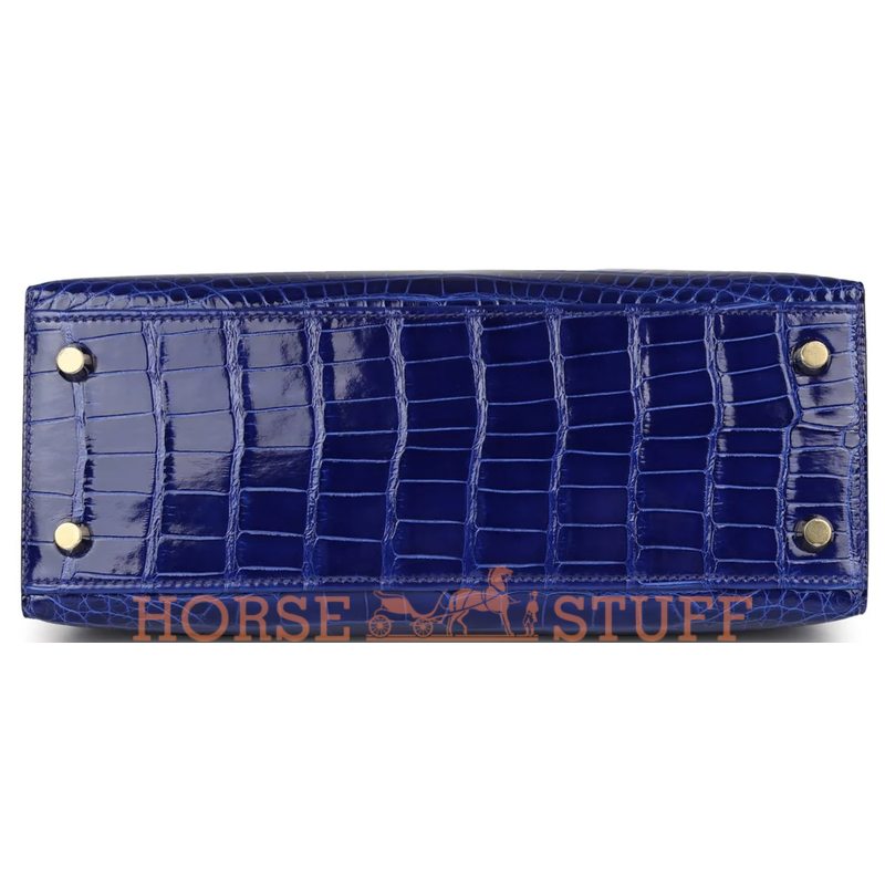 Hermès Kelly Sellier 25 Special Order HSS Blue Electrique / Blue Marine Lisse Crocodile Alligator GHW