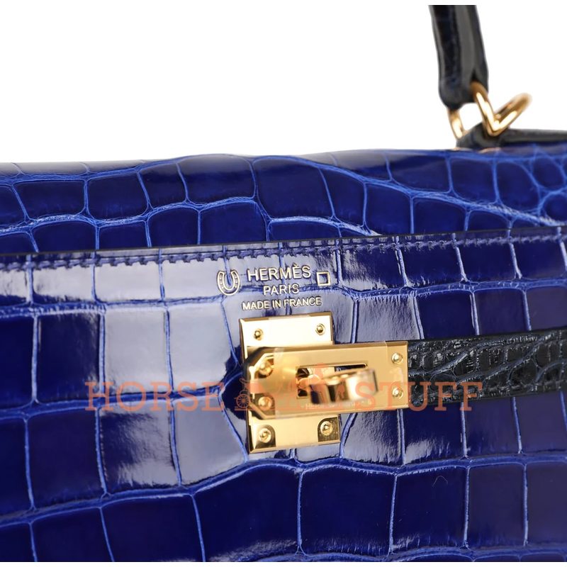 Hermès Kelly Sellier 25 Special Order HSS Blue Electrique / Blue Marine Lisse Crocodile Alligator GHW