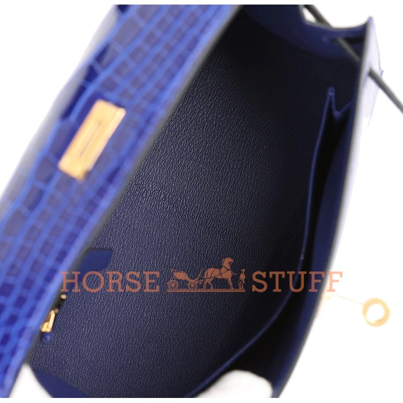 Hermès Kelly Sellier 25 Special Order HSS Blue Electrique / Blue Marine Lisse Crocodile Alligator GHW