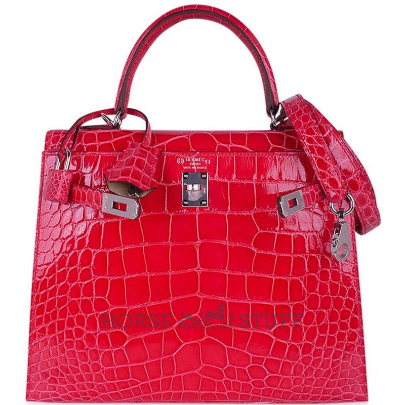 Hermès Kelly Sellier 25 Special Order HSS Verso Rose Extreme / Trench Lisse Crocodile Alligator PHW