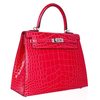 Hermès Kelly Sellier 25 Special Order HSS Verso Rose Extreme / Trench Lisse Crocodile Alligator PHW