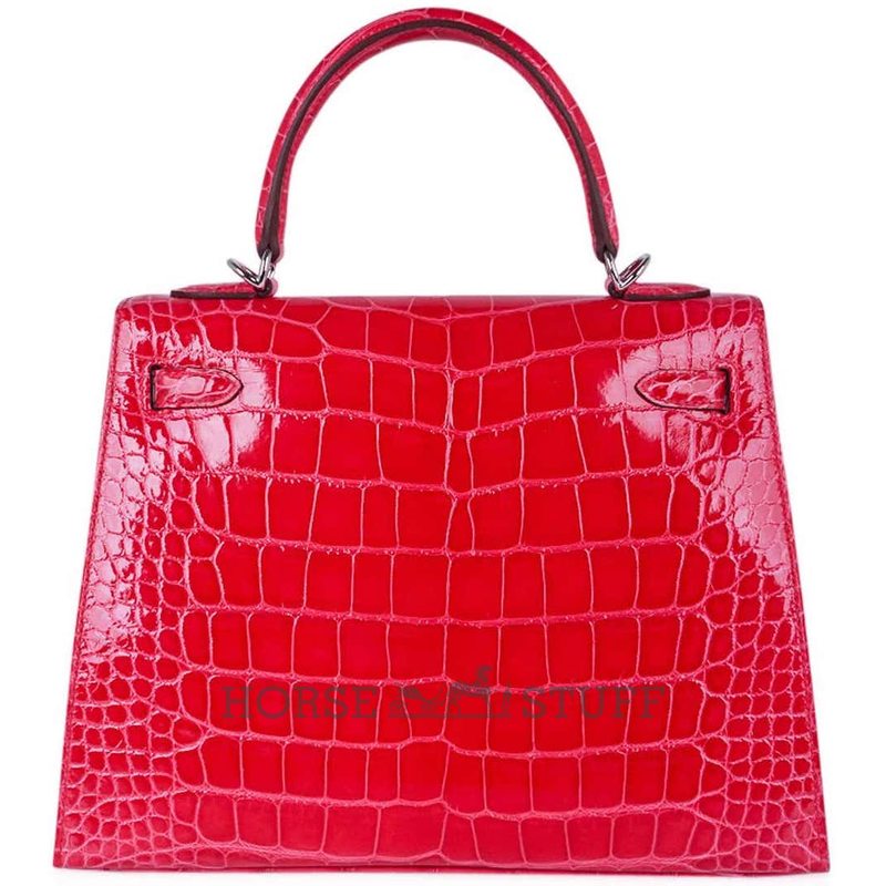 Hermès Kelly Sellier 25 Special Order HSS Verso Rose Extreme / Trench Lisse Crocodile Alligator PHW