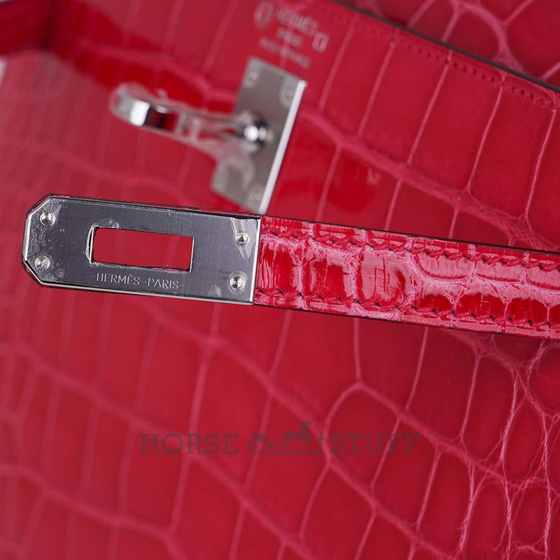 Hermès Kelly Sellier 25 Special Order HSS Verso Rose Extreme / Trench Lisse Crocodile Alligator PHW