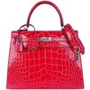 Hermès Kelly Sellier 25 Special Order HSS Verso Rose Extreme / Trench Lisse Crocodile Alligator PHW