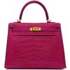 Hermès Kelly Sellier 25 Rose Pourpre Shiny Crocodile Alligator GHW