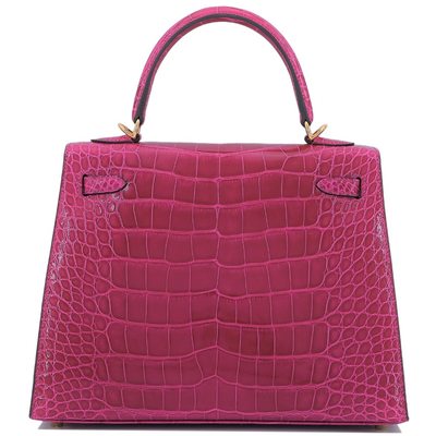 Hermès Kelly Sellier 25 Rose Pourpre Shiny Crocodile Alligator GHW