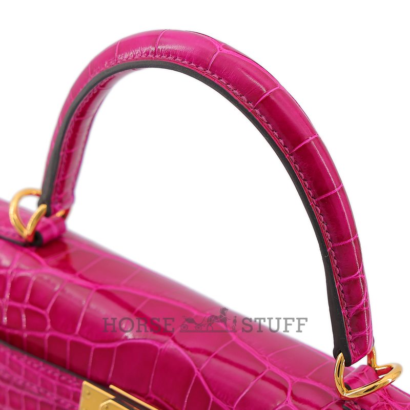 Hermès Kelly Sellier 25 Rose Pourpre Shiny Crocodile Alligator GHW