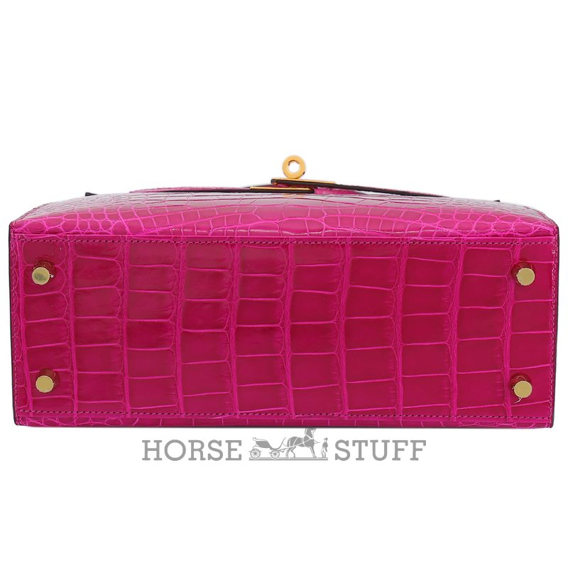 Hermès Kelly Sellier 25 Rose Pourpre Shiny Crocodile Alligator GHW