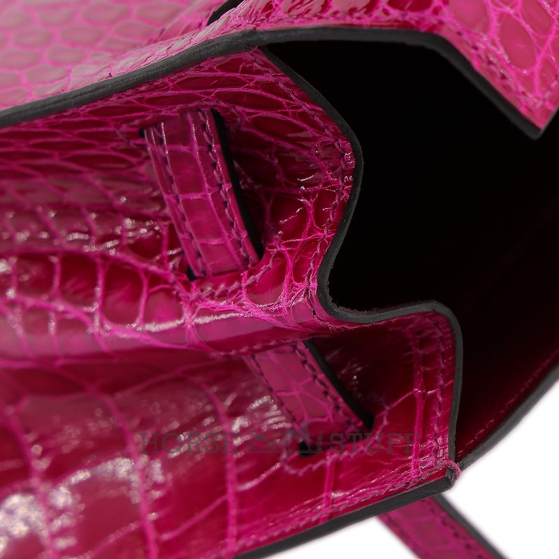 Hermès Kelly Sellier 25 Rose Pourpre Shiny Crocodile Alligator GHW