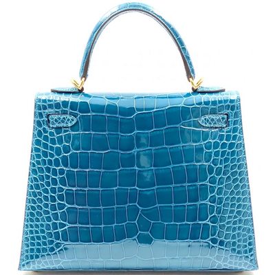 Hermès Kelly Sellier 25 Vert Bosphore Lisse Crocodile Alligator GHW
