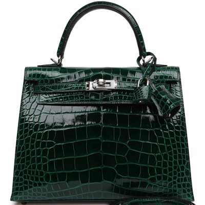 Hermès Kelly Sellier 25 Vert Fonce Lisse Crocodile Alligator PHW