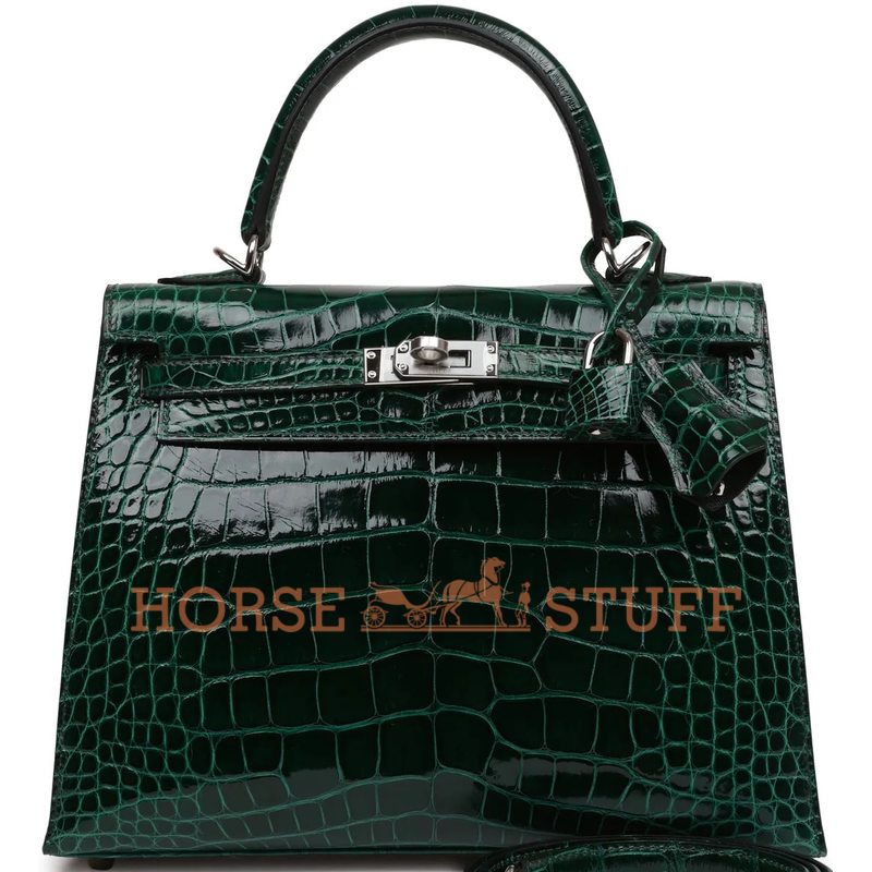 Hermès Kelly Sellier 25 Vert Fonce Lisse Crocodile Alligator PHW