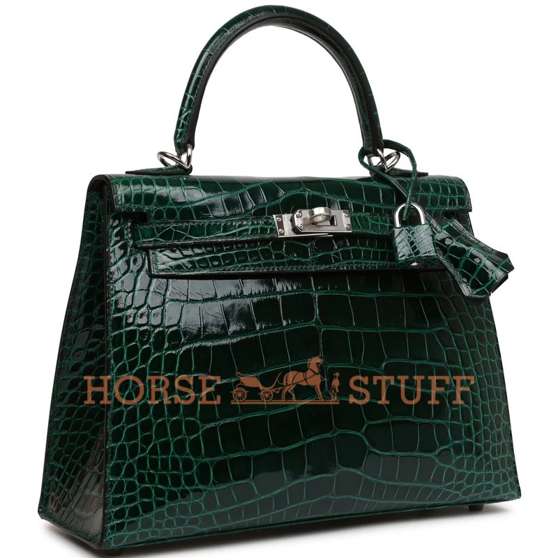 Hermès Kelly Sellier 25 Vert Fonce Lisse Crocodile Alligator PHW