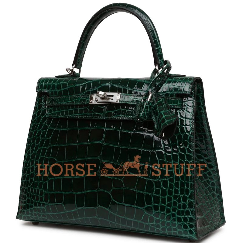 Hermès Kelly Sellier 25 Vert Fonce Lisse Crocodile Alligator PHW