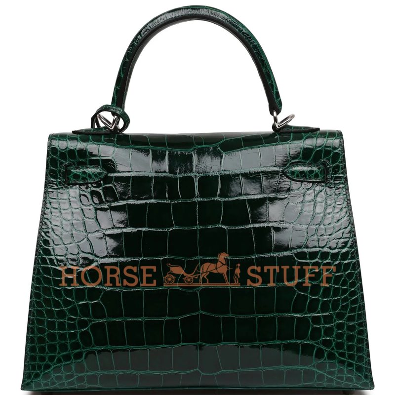 Hermès Kelly Sellier 25 Vert Fonce Lisse Crocodile Alligator PHW