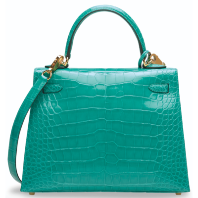 Hermès Kelly Sellier 25 Vert Jade Lisse Crocodile Alligator GHW
