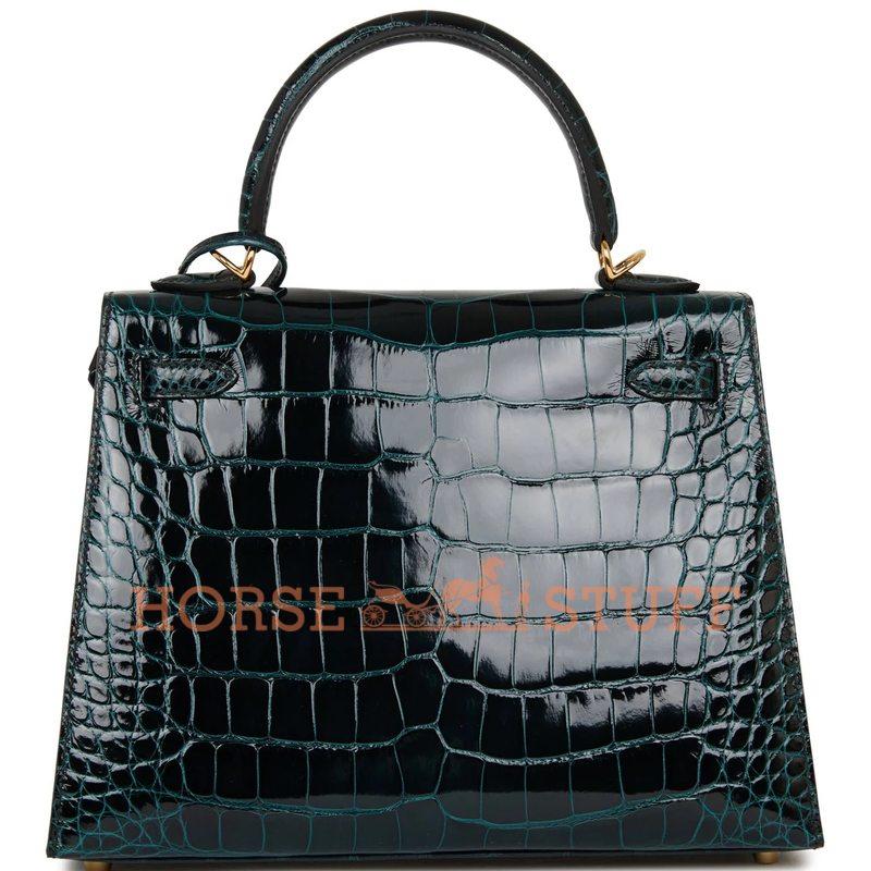 Hermès Kelly Sellier 25 Vert Rousseau Lisse Crocodile Alligator GHW