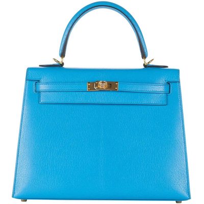 Hermès Kelly Sellier 25 Blue Frida Chèvre GHW 