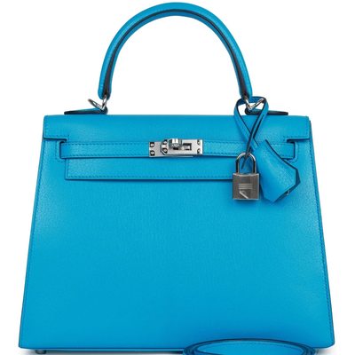 Hermès Kelly Sellier 25 Blue Frida Chèvre PHW 