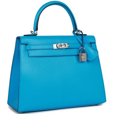 Hermès Kelly Sellier 25 Blue Frida Chèvre PHW 