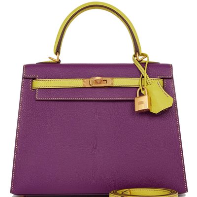 Hermès Kelly Sellier 25 Special Order HSS Anemone / Lime Chèvre BGHW