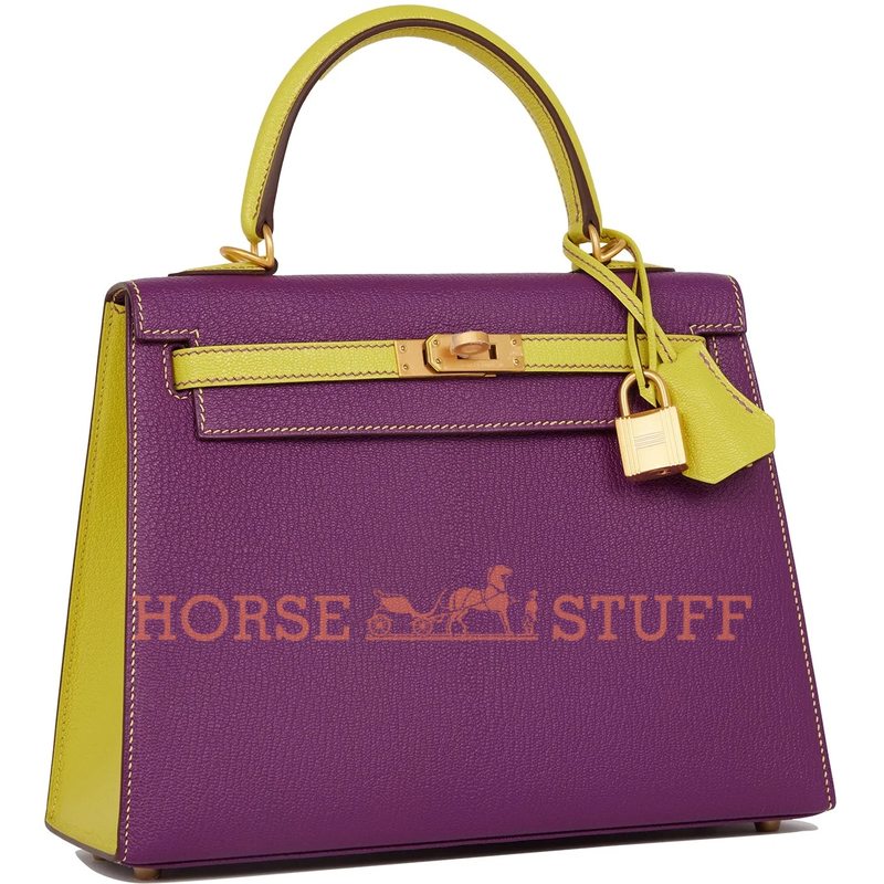 Hermès Kelly Sellier 25 Special Order HSS Anemone / Lime Chèvre BGHW