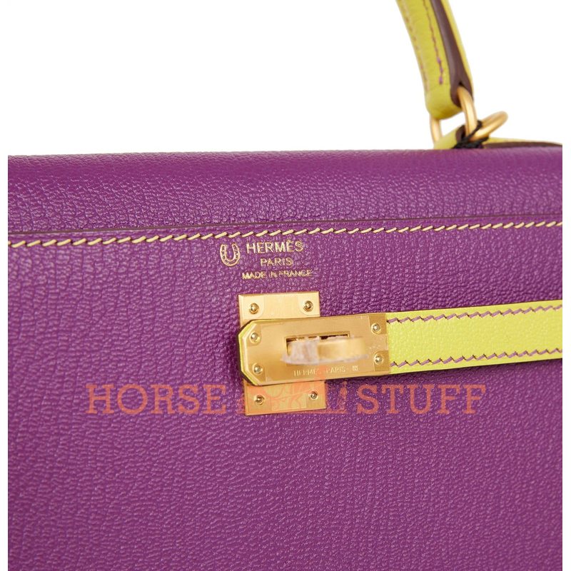 Hermès Kelly Sellier 25 Special Order HSS Anemone / Lime Chèvre BGHW