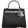 Hermès Kelly Sellier 25 Black / Gris Perle Chèvre PHW