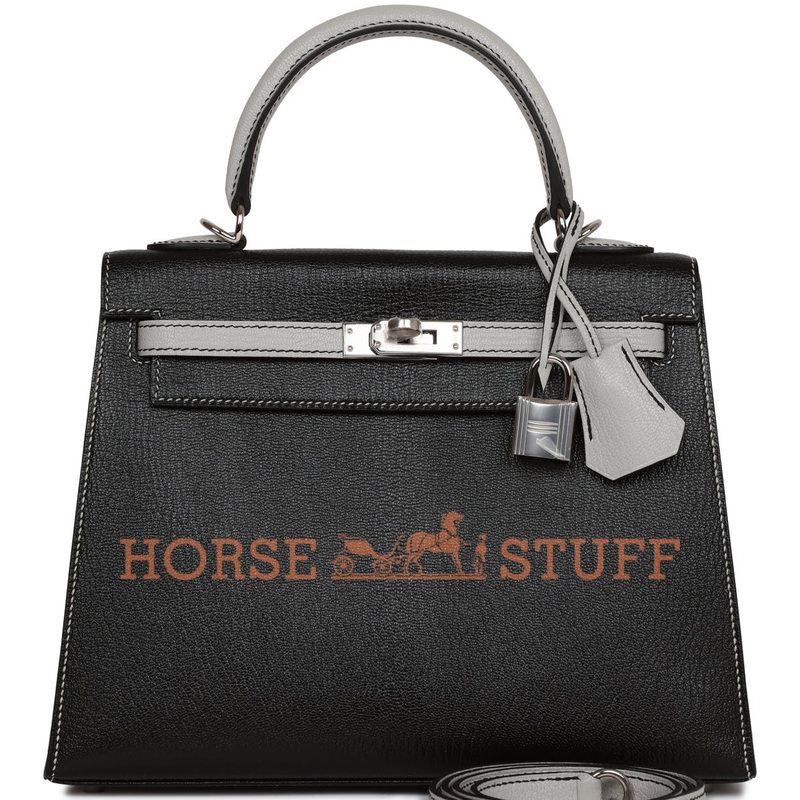 Hermès Kelly Sellier 25 Special Order HSS Black / Gris Perle Chèvre PHW