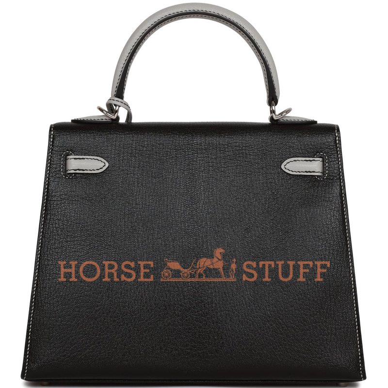 Hermès Kelly Sellier 25 Special Order HSS Black / Gris Perle Chèvre PHW