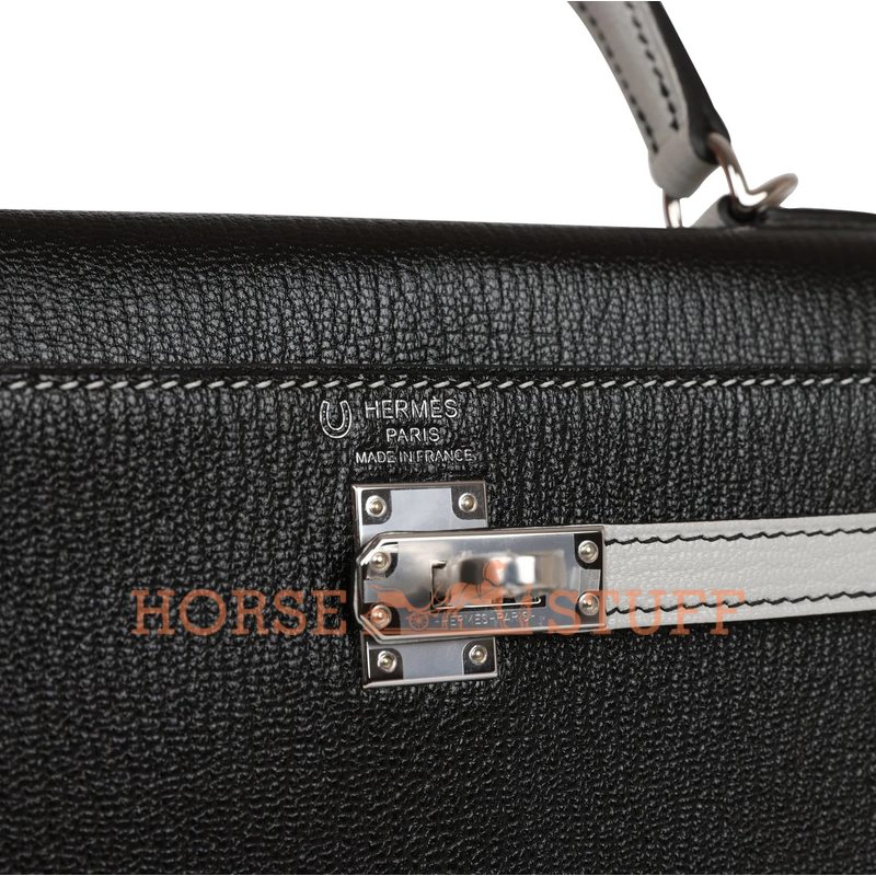 Hermès Kelly Sellier 25 Special Order HSS Black / Gris Perle Chèvre PHW