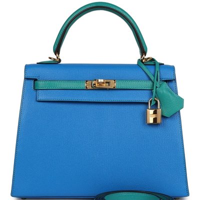 Hermès Kelly Sellier 25 Special Order HSS Blue Hydra / Blue Paon Chevre GHW