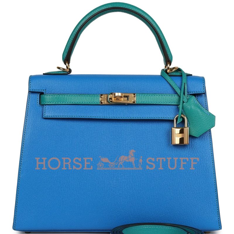 Hermès Kelly Sellier 25 Special Order HSS Blue Hydra / Blue Paon Chevre GHW